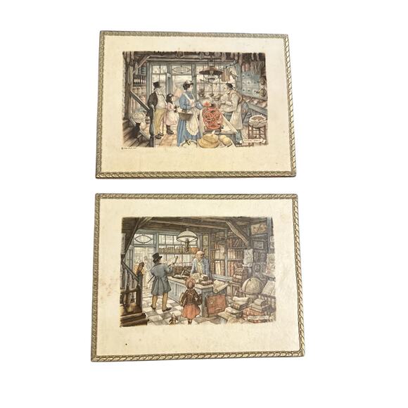 Vintage 1966 Set x 2 Anton Pieck Framed Art Print Lucari Made in Holland - Picture 1 of 4